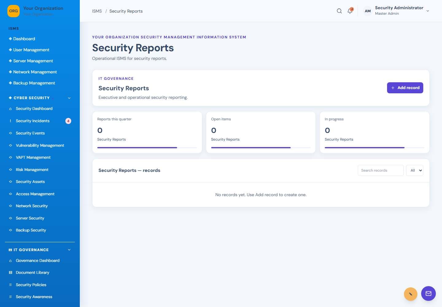 Reports screen: Reports
